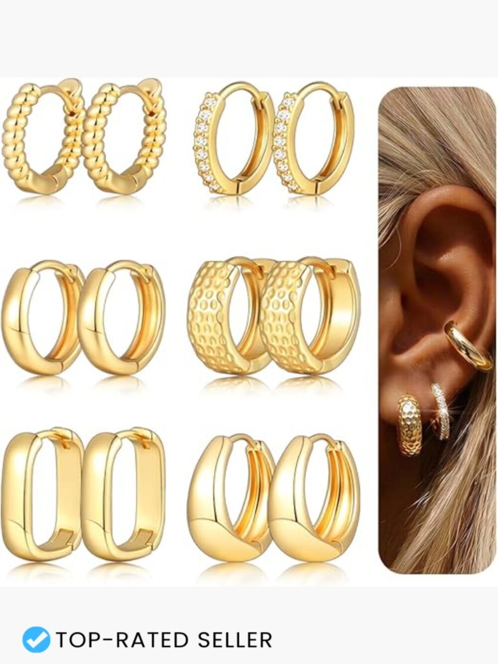 14K Gold Plated Chunky Twisted Huggie Hoops Multipack Earrings Set